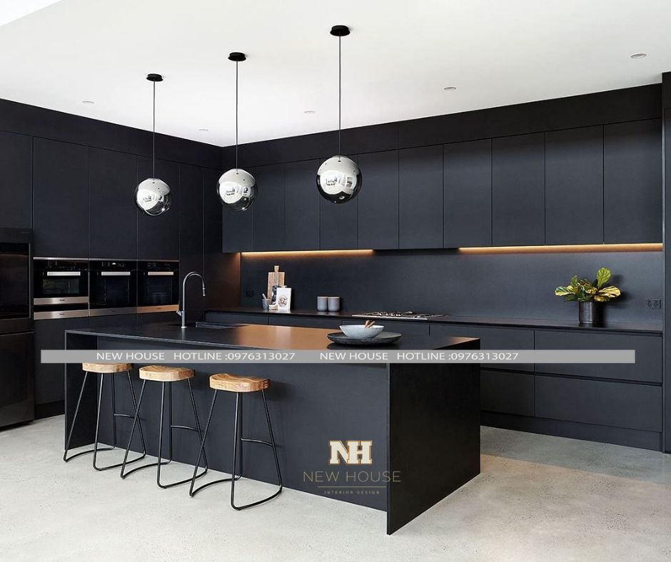 Tủ bếp hiện đại màu đen
