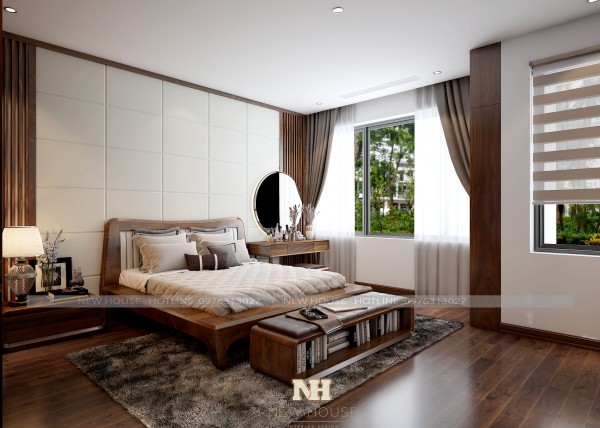 Giường ngủ gỗ óc chó tự nhiên cho phòng ngủ tràn đầy cuốn hút